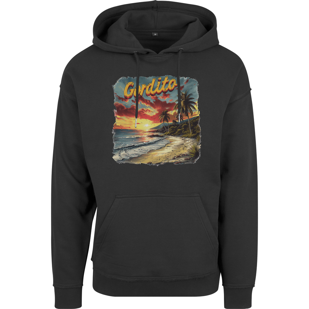 GORDITO Beach Oversized Hoodie mit einem Bild vom Strand mit untergehender Sonne